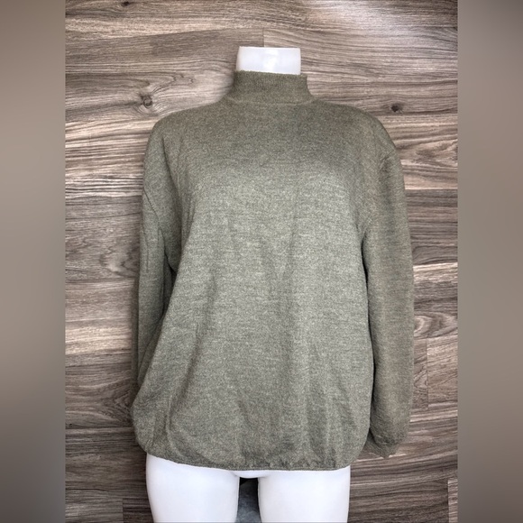 mantles Sweaters - Olive Green/grey Mantles 100% Merino wool Women's Turtleneck Sweater size L